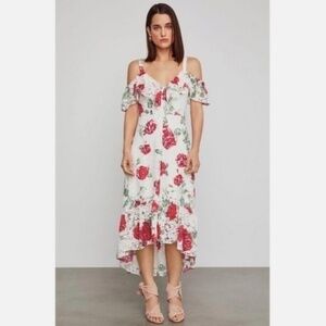Bcbg Max Azria La Rosa Ivory Floral Lace Drop Shoulder High Low Dress